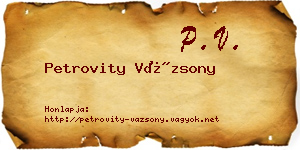 Petrovity Vázsony névjegykártya